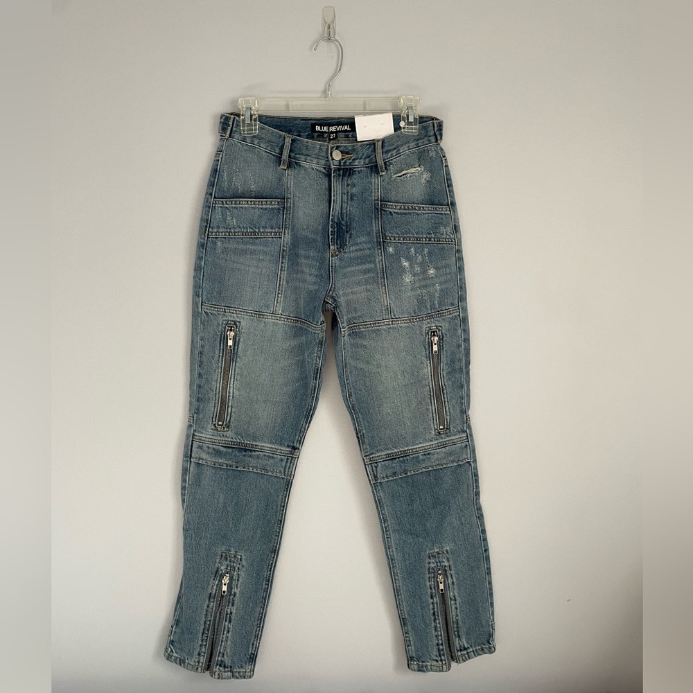 BLUE REVIVAL DENIM ZIPPER PANTS - *TAGS STILL ATTACHED / NEVER WORN*